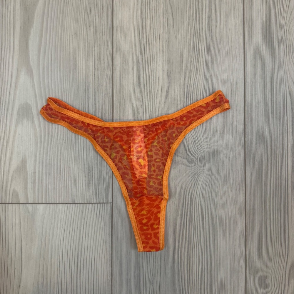 Vintage Victorias Secret Orange Leopard Mesh Thong Panty Y2K NWT 6896 Medium